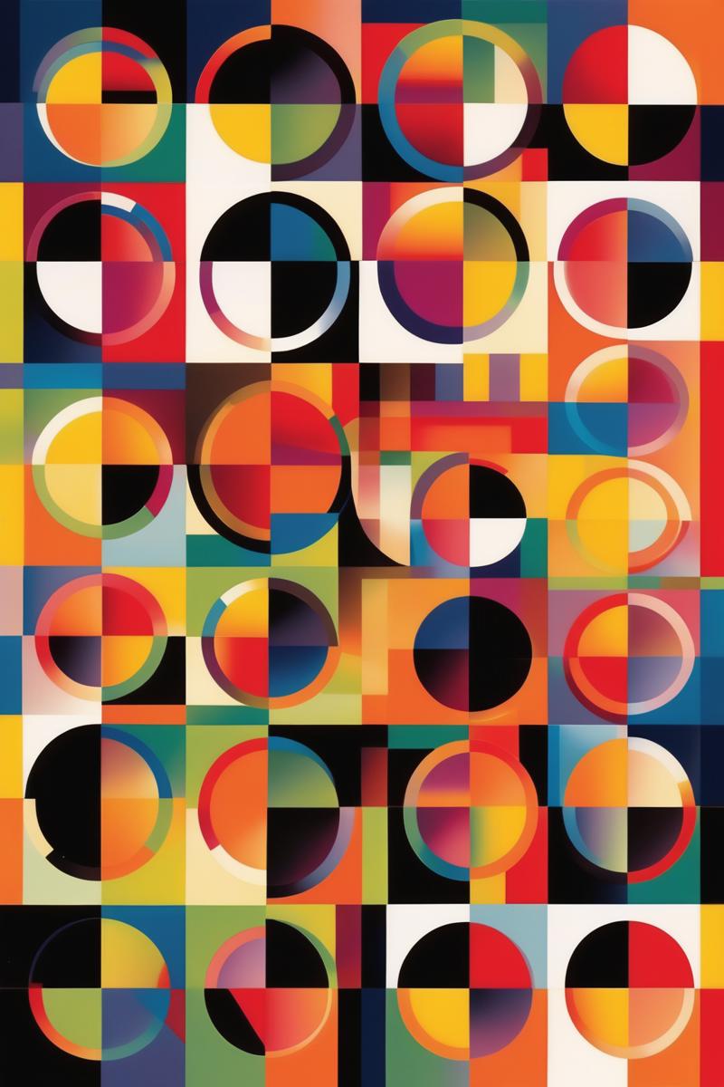 01228-1631184498-_lora_Yaacov Agam Style_1_Yaacov Agam Style - graphic of a rectangle split into four circles and triangles - each with a differe.png